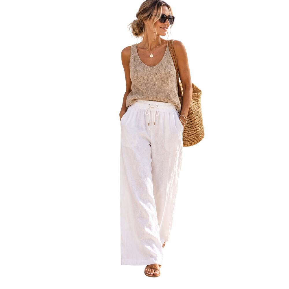 Joie White 100% Linen Wide Leg Pull-On Pants XL